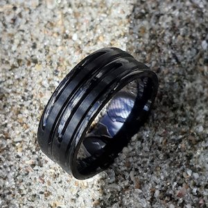 Men's Black Titanium Ring Double Edge (TOUGH) - NZ NATIVE WOOD RINGS