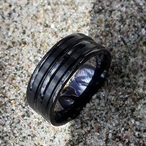Products: Men's Black Titanium Ring Double Edge (TOUGH) - NZ NATIVE WOOD RINGS