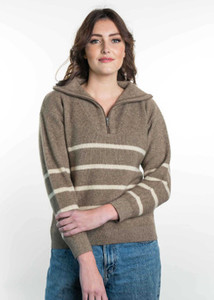 Outlet: Striped Possum Merino Silk Zip Jumper KORU