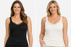 For Cosy Nights: Lace Trim Vee Neck Rib Merino Wool Cami NZNC