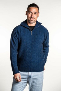 Products: Chevron Zip Neck Possum Merino Silk Jumper KORU