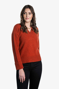 Brands: Vee Neck Possum Merino Ribbed Sleeve Jumper KORU