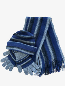 Stripe Beanie, Glove, Scarf Combo Possum Blend NZNC