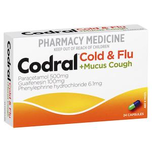 Cough Medicines: Codral Cold/Flu +Mucus Cough 24 Caps