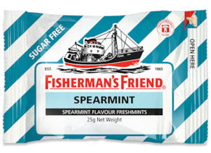Sore Throat Lozenges: Fishermans Friend Spearmint S/F 25g