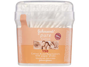 Bathroom Cotton 1: J&J Pure Cotton Bud Pure White with Paper Sticks 150s