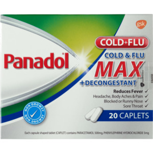 Panadol Cold & Flu Max Decongestant Caplets 20