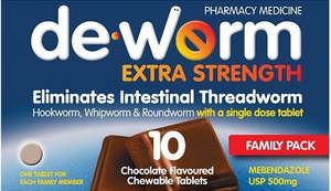 Worming: De-Worm 500mg 4Tabs Chocolate Deworming Medication