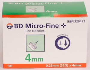 Diabetes Testing: Bd Micro-Fine+Pen Needles 32Gx4mm 100