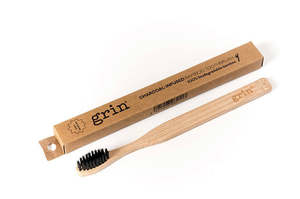 Grin Bamboo Toothbrush Charcoal Soft 4Pk