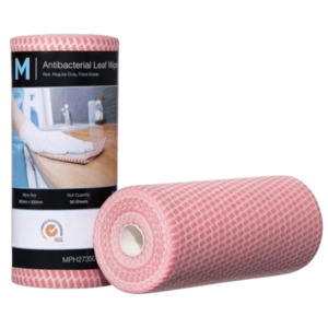 M Brand Antibacterial Leaf Wipes Red, 300mm x 500mm, 90 Sheets, 60gsm (4) Regular Duty