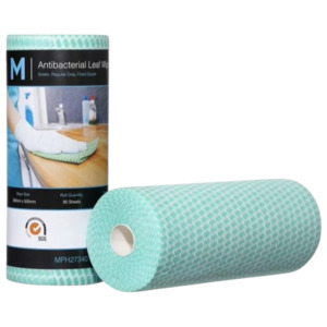 M Brand Antibacterial Leaf Wipes Green, 300mm x 500mm, 90 Sheets, 60gsm (4) Regular Duty