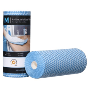 M Brand Antibacterial Leaf Wipes Blue, 300mm x 500mm, 90 Sheets, 60gsm (4) Regular Duty