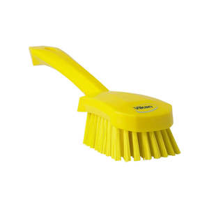 Scrubbing Brushes: Short-Handled Brush, Yellow, 85mm X 270mm X 70mm, , Stiff Bristles