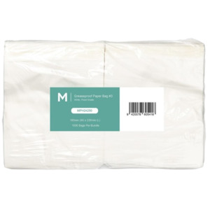 Greaseproof Paper Bags: Greaseproof Paper Bags #3 - White, 185mm x 220mm, 40gsm (1000)