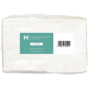 Greaseproof Paper Bags: Greaseproof Paper Bags #2 - White, 185mm x 220mm, 40gsm (1000)