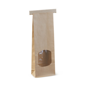 Tin Tie Paper Bag, Window, Brown, 260mm x 88mm x 47mm (500)