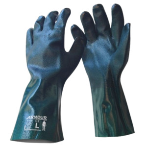 Chemical Resistant Gloves: PVC Chemical Gauntlet Gloves, 35cm, Green