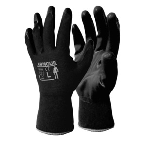 Flat Nitrile Gloves, Open Back, Black, Medium