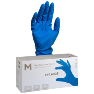 High Risk Disposable Latex Gloves, Heavy Duty , Blue, 2XL, 300mm (50)