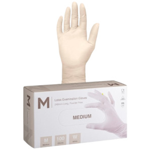 Disposable Latex Gloves, Powder Free, Natural, Medium (100)