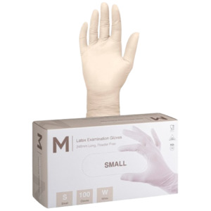 Disposable Latex Gloves, Powder Free, Natural, Small (100)