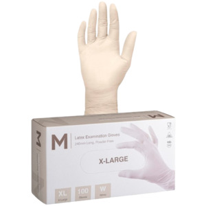 Disposable Latex Gloves, Powder Free, Natural, XL (100)