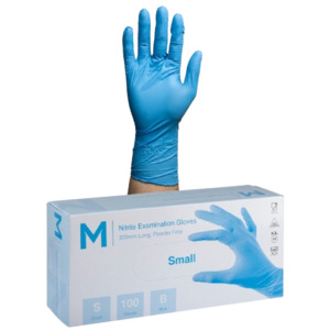Disposable Nitrile Gloves, Powder Free, Long Cuff, Small, 300mm (100)