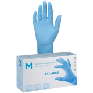 Disposable Nitrile Gloves, Powder Free, Blue, 2XL, 240mm (100)
