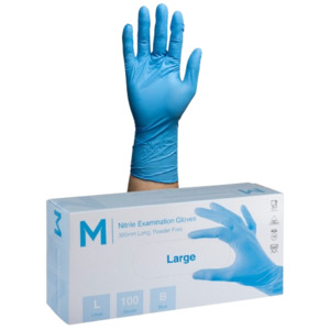 Disposable Nitrile Gloves, Powder Free, Long Cuff, Large, 300mm (100)