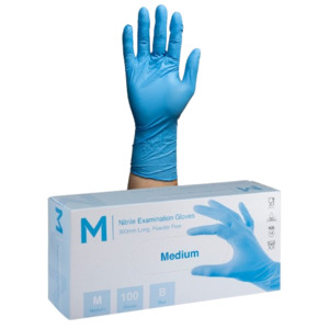 Disposable Nitrile Gloves, Powder Free, Long Cuff, Medium, 300mm (100)