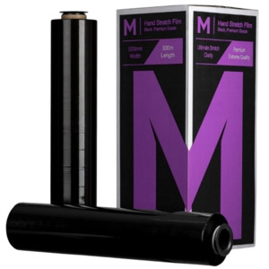 Hand Stretch Film: Premium Hand Pallet Wrap, Black, 500mm X 300m X 20mu (4)