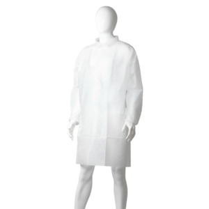Disposable Polypropylene Lab Coat, Domed, White, 2XL, 45gsm