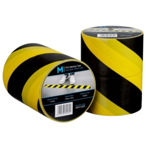 Construction Tape: Yellow/Black PVC Floor Marking Tape, 48mm X 33m 150mu