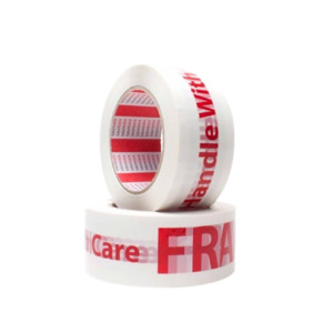 Message Tapes: Fragile Handle With Care Hand Tape, Red On White, 48mm x 100m