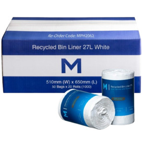 27L POR Recycled Bin Liner, Peach Scented, White, 510mm x 650mm x 15mu (50 roll)