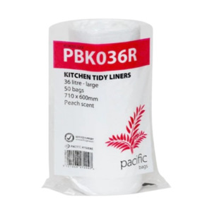 36l Kitchen Tidy Rubbish Bag, Peach Scented, White, 710mm x 600mm 10mu (50)