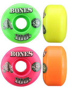 Wheels: Bones 100's #3 OG V1 Skateboard Wheels - Assorted Fluo