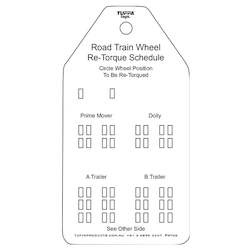 Road Train Wheel Re Torque Tags (packs of 100) Code WT06