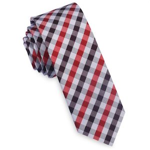 Products: Red, Burgundy & White Check Plaid Skinny Tie