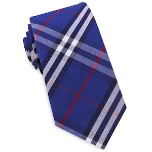 Royal Blue, Red & White Tartan Plaid Slim Tie