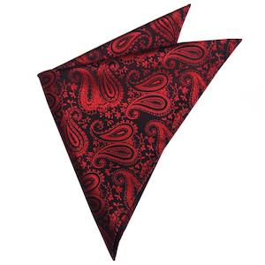 Black with Red Paisley Pocket Square