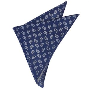 Products: Navy Blue with White Paisley Teardrops Pocket Square