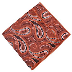 Orange, Black and White Paisley Pocket Square