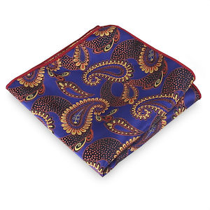 Products: Purple / Indigo with Gold Paisley Pocket Square