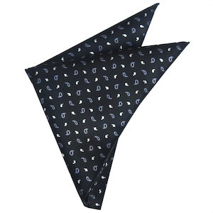Textured Black with Grey & White Paisley Pocket Square