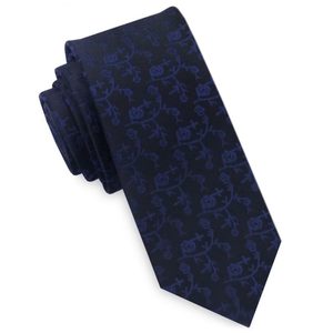 Products: Black with Navy Blue Floral Pattern Mens Skinny Tie