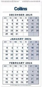 2026 Diaries: 2026 Collins Wall Calendar Three Month To View 290x620mm - 441050