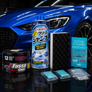 SOFT99 KIT Fusso Coat Wax Dark - ph Neutral Shampoo - Clay Bar - Wash Sponge