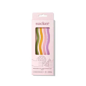 Sucker - Wavy Reusable Glass Straws - Multicoloured